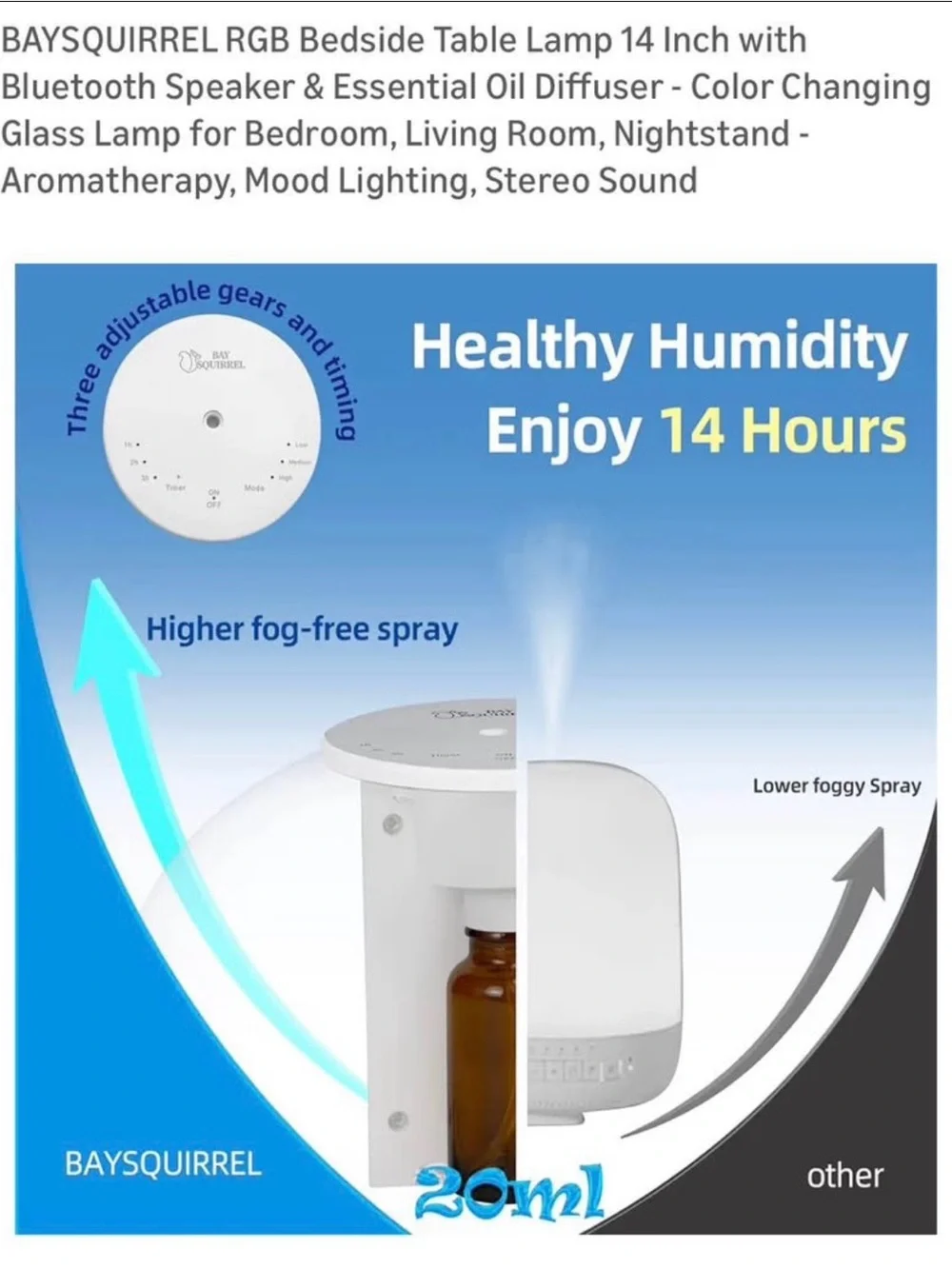 Table lamp Bluetooth speaker & essential oil diffuser color changing 14” NIOB